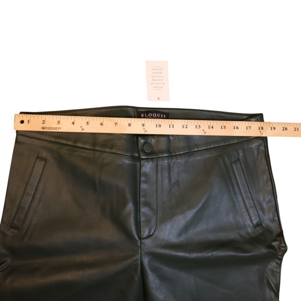 Elloquii Faux Leather Pants Green Fly Buttons High Waist Straight Size 14 NWT - Picture 13 of 16